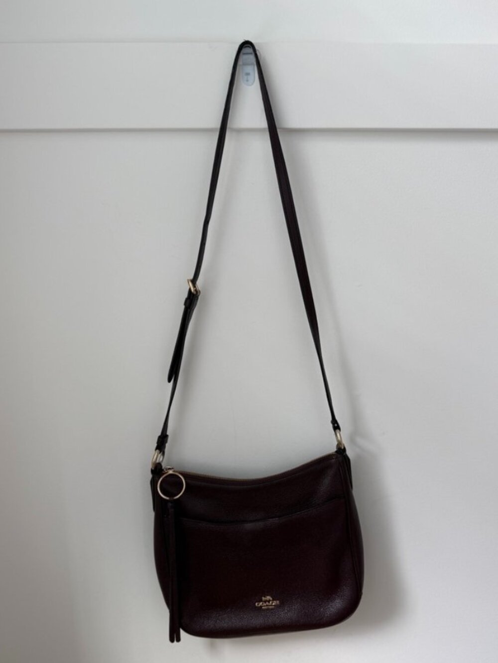 COACH Chaise Crossbody Bag Polished Pebble Leather Oxblood Deep Red Wine Gold - Picture 12 of 13